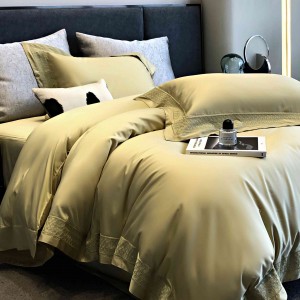 Simple Style Lyocell Cotton Solid Color Green Duvet Cover Bedding Set Supplier