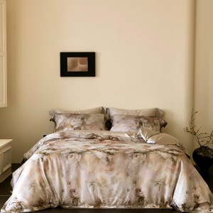 Customized Brown Printing Lyocell Cotton Yarn Dyed Bed Sheet Sets Bedding Set