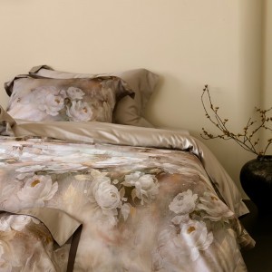 Customized Brown Printing Lyocell Cotton Yarn Dyed Bed Sheet Sets Bedding Set