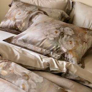 Customized Brown Printing Lyocell Cotton Yarn Dyed Bed Sheet Sets Bedding Set