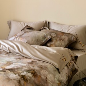 Customized Brown Printing Lyocell Cotton Yarn Dyed Bed Sheet Sets Bedding Set