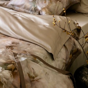 Customized Brown Printing Lyocell Cotton Yarn Dyed Bed Sheet Sets Bedding Set