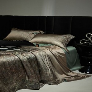 Mulberry silk and modal fabric home textile digital printing quilt cover bed sheets green bedding set