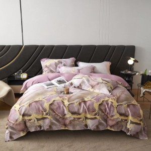 120S lyocell cotton digital printing duvet quilt cover bed sheets purple super soft bedding set