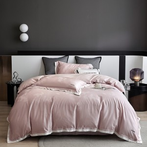 Light luxury senior pink satin cotton bed linen exquisite king size jacquard lyocell cotton house comforter cover bedroom bedding set wholesaler