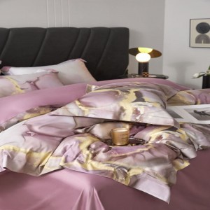 120S lyocell cotton digital printing duvet quilt cover bed sheets purple super soft bedding set