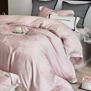 Light luxury senior pink satin cotton bed linen exquisite king size jacquard lyocell cotton house comforter cover bedroom bedding set wholesaler