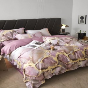 120S lyocell cotton digital printing duvet quilt cover bed sheets purple super soft bedding set