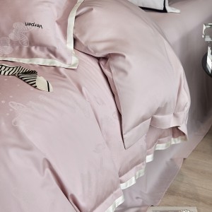 Light luxury senior pink satin cotton bed linen exquisite king size jacquard lyocell cotton house comforter cover bedroom bedding set wholesaler