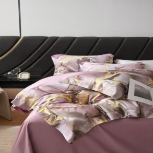 120S lyocell cotton digital printing duvet quilt cover bed sheets purple super soft bedding set