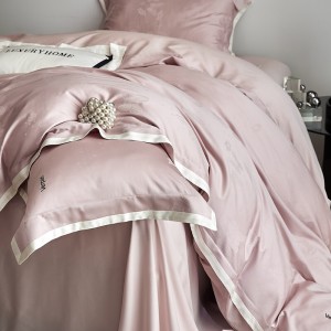 Light luxury senior pink satin cotton bed linen exquisite king size jacquard lyocell cotton house comforter cover bedroom bedding set wholesaler