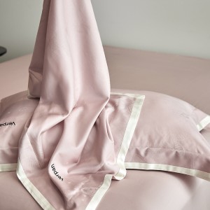 Light luxury senior pink satin cotton bed linen exquisite king size jacquard lyocell cotton house comforter cover bedroom bedding set wholesaler