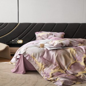 120S lyocell cotton digital printing duvet quilt cover bed sheets purple super soft bedding set