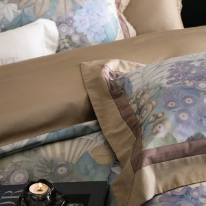 Hot-selling 4-pieces textile leaves printing 2m/2.2m bedsheet flat sheets blue 1.8m cotton quilt cover premium bedding set manufacture