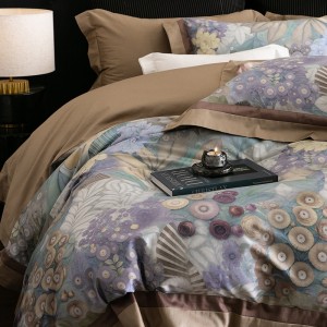 Hot-selling 4-pieces textile leaves printing 2m/2.2m bedsheet flat sheets blue 1.8m cotton quilt cover premium bedding set manufacture