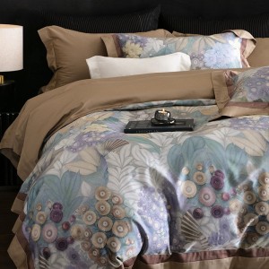 Hot-selling 4-pieces textile leaves printing 2m/2.2m bedsheet flat sheets blue 1.8m cotton quilt cover premium bedding set manufacture