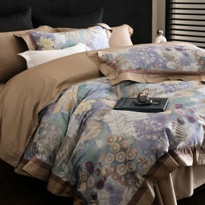 Hot-selling 4-pieces textile leaves printing 2m/2.2m bedsheet flat sheets blue 1.8m cotton quilt cover premium bedding set manufacture