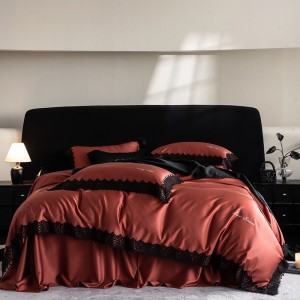 Customized Lyocell Cotton Bedding Set 4pcs Comforter Red Lace Modern Cotton Home Use Bedding Set for Weddings Hotels