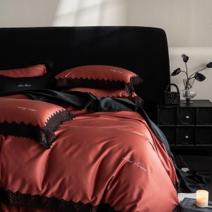 Customized Lyocell Cotton Bedding Set 4pcs Comforter Red Lace Modern Cotton Home Use Bedding Set for Weddings Hotels