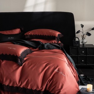 Customized Lyocell Cotton Bedding Set 4pcs Comforter Red Lace Modern Cotton Home Use Bedding Set for Weddings Hotels