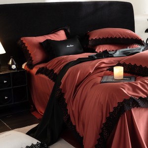 Customized Lyocell Cotton Bedding Set 4pcs Comforter Red Lace Modern Cotton Home Use Bedding Set for Weddings Hotels