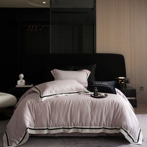 Customized Jacquard Lyocell Cotton Fabric Duvet Cover Pink Pillow Case Set Fitted Sheet for Home Use Twin Size Bedding Sets