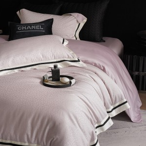 Customized Jacquard Lyocell Cotton Fabric Duvet Cover Pink Pillow Case Set Fitted Sheet for Home Use Twin Size Bedding Sets