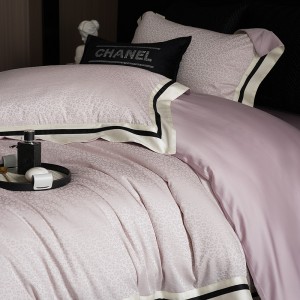 Customized Jacquard Lyocell Cotton Fabric Duvet Cover Pink Pillow Case Set Fitted Sheet for Home Use Twin Size Bedding Sets
