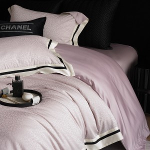Customized Jacquard Lyocell Cotton Fabric Duvet Cover Pink Pillow Case Set Fitted Sheet for Home Use Twin Size Bedding Sets