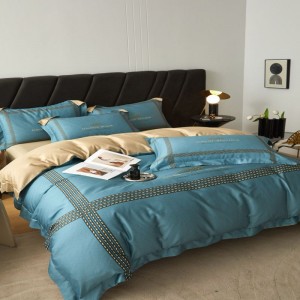 Green digital printing quilt cover soft bed sheets double coverlets 120S cotton bedding set