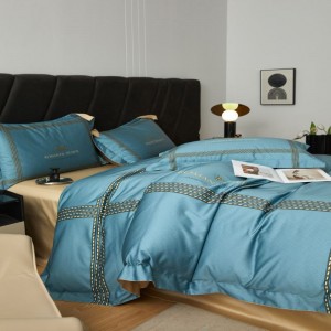 Green digital printing quilt cover soft bed sheets double coverlets 120S cotton bedding set