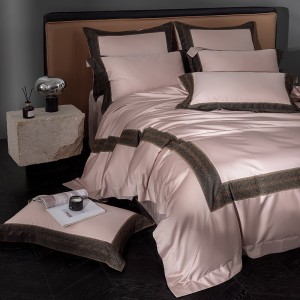 Hot-selling 4-pieces textile leaves embroidery 2m/2.2m pink 100s cotton bedsheet flat sheets 1.8m quilt cover premium bedding set manufacture
