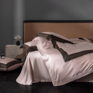 Hot-selling 4-pieces textile leaves embroidery 2m/2.2m pink 100s cotton bedsheet flat sheets 1.8m quilt cover premium bedding set manufacture