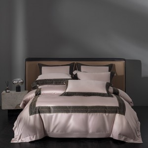 Hot-selling 4-pieces textile leaves embroidery 2m/2.2m pink 100s cotton bedsheet flat sheets 1.8m quilt cover premium bedding set manufacture