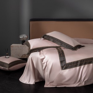 Hot-selling 4-pieces textile leaves embroidery 2m/2.2m pink 100s cotton bedsheet flat sheets 1.8m quilt cover premium bedding set manufacture