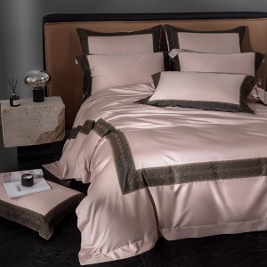 Hot-selling 4-pieces textile leaves embroidery 2m/2.2m pink 100s cotton bedsheet flat sheets 1.8m quilt cover premium bedding set manufacture