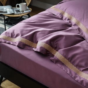 Light luxury senior satin cotton bed linen exquisite king size purple solid color patchwork comforter cover bedroom bedding set wholesaler