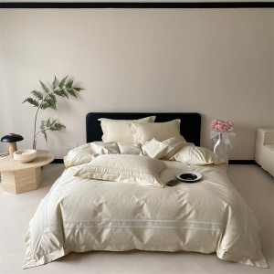 Customized Jacquard 100% Cotton Beige Duvet Cover and Pillow Case Set Fitted Sheet for Home Use Twin Size Bedding Sets