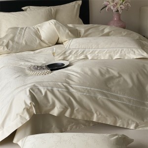 Customized Jacquard 100% Cotton Beige Duvet Cover and Pillow Case Set Fitted Sheet for Home Use Twin Size Bedding Sets