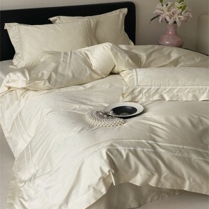 Customized Jacquard 100% Cotton Beige Duvet Cover and Pillow Case Set Fitted Sheet for Home Use Twin Size Bedding Sets