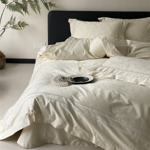 Customized Jacquard 100% Cotton Beige Duvet Cover and Pillow Case Set Fitted Sheet for Home Use Twin Size Bedding Sets