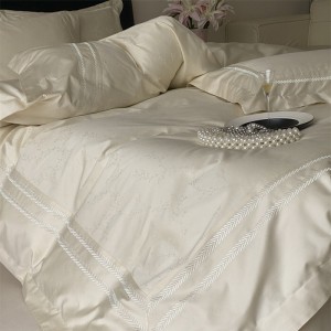 Customized Jacquard 100% Cotton Beige Duvet Cover and Pillow Case Set Fitted Sheet for Home Use Twin Size Bedding Sets
