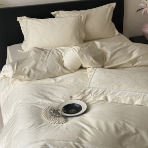 Customized Jacquard 100% Cotton Beige Duvet Cover and Pillow Case Set Fitted Sheet for Home Use Twin Size Bedding Sets