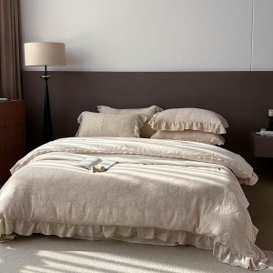 Premium Quality Lyocell Cotton Comforter Sets Lace Duvet Cover Beige Bed Sheets Bedding Set