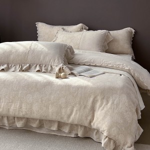 Premium Quality Lyocell Cotton Comforter Sets Lace Duvet Cover Beige Bed Sheets Bedding Set