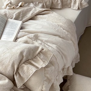 Premium Quality Lyocell Cotton Comforter Sets Lace Duvet Cover Beige Bed Sheets Bedding Set