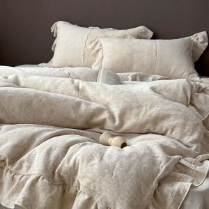 Premium Quality Lyocell Cotton Comforter Sets Lace Duvet Cover Beige Bed Sheets Bedding Set