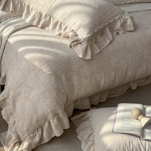 Premium Quality Lyocell Cotton Comforter Sets Lace Duvet Cover Beige Bed Sheets Bedding Set
