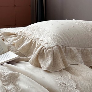 Premium Quality Lyocell Cotton Comforter Sets Lace Duvet Cover Beige Bed Sheets Bedding Set