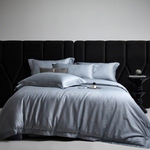 Light luxury senior satin blue 100S cotton bed linen exquisite king size house jacquard comforter cover bedroom bedding set wholesaler